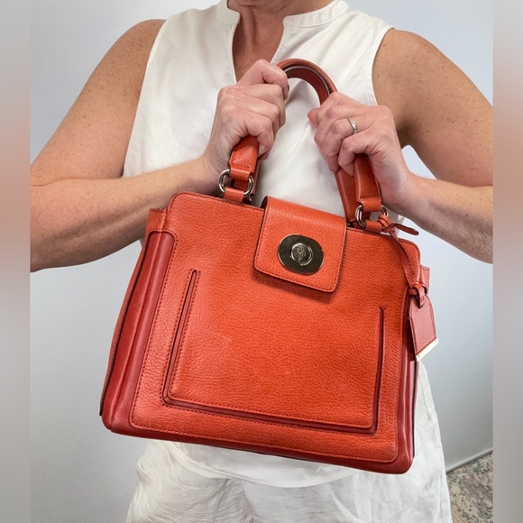 COLE HAAN  Orange pebble leather Satchel - Picture 1 of 12